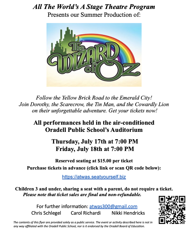 ATWAS a stage flyer for Wizard of Oz