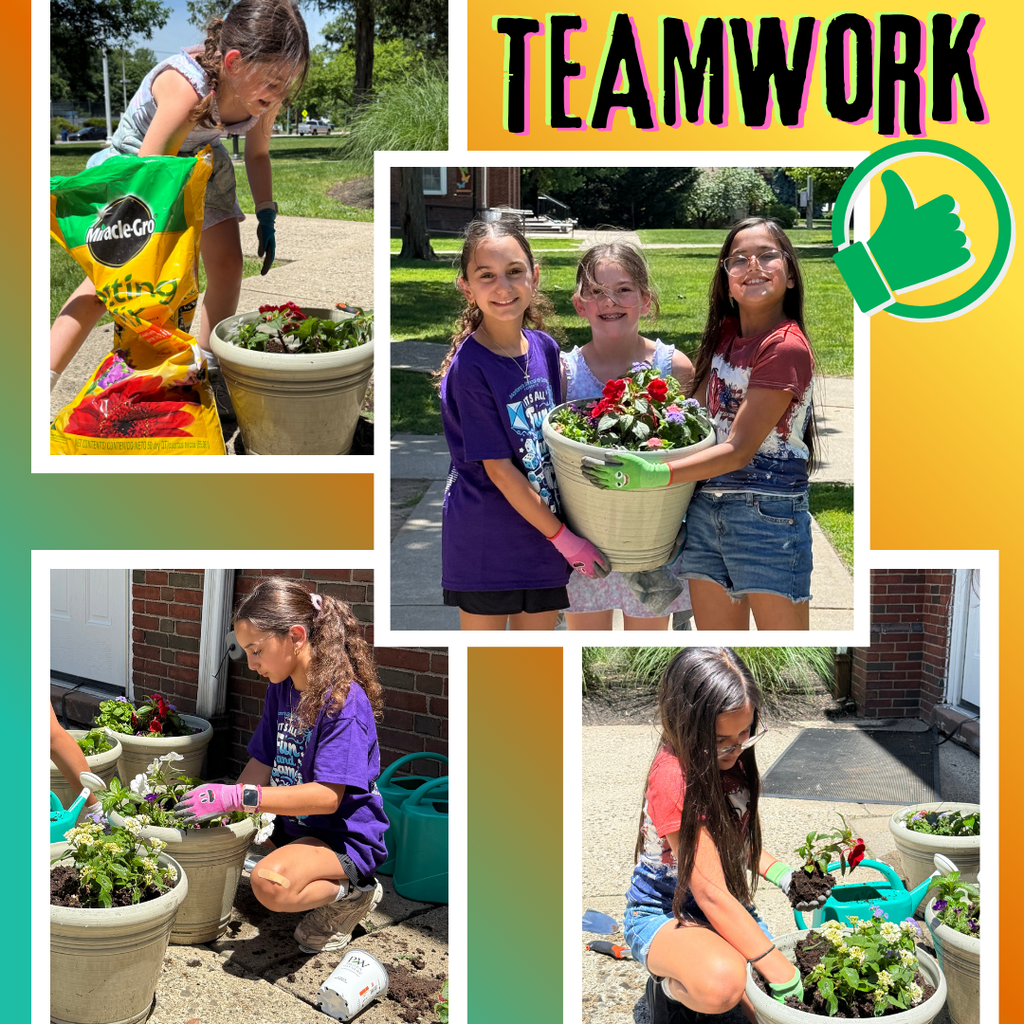 Photos of 3 girls planting outside