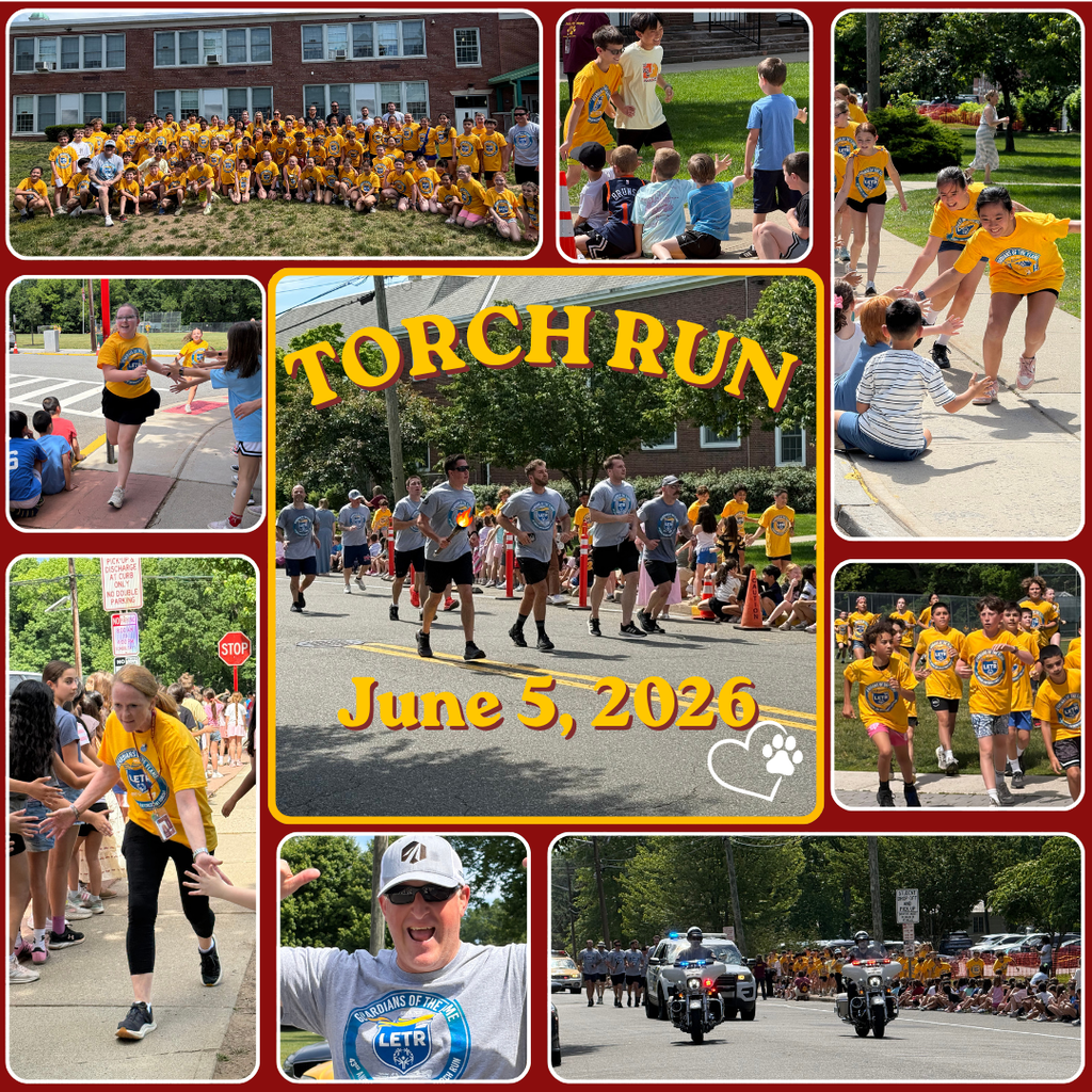 Photos of students and police running during the Torch Run