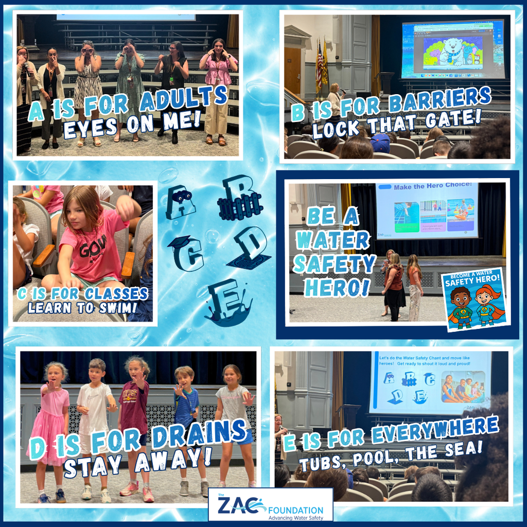 Photos of staff and students from water safety assembly