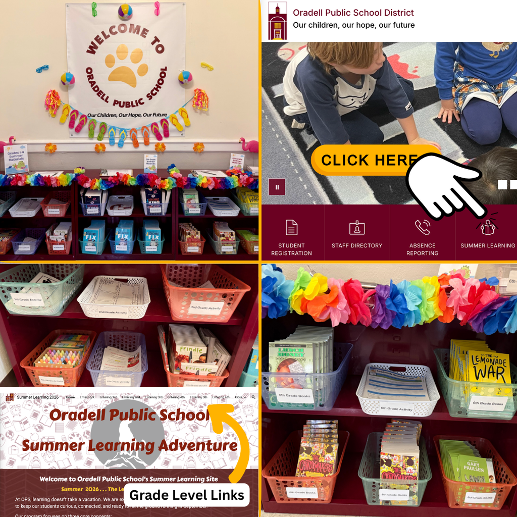 Photos to show summer learning website and material pick-up in OPS vestibule