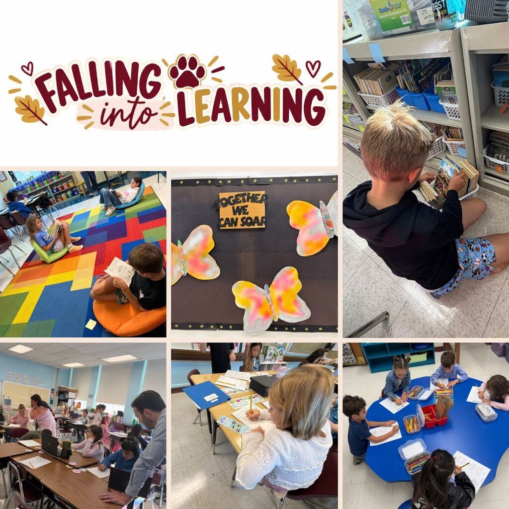 Pictures of students working with Falling into Learning label
