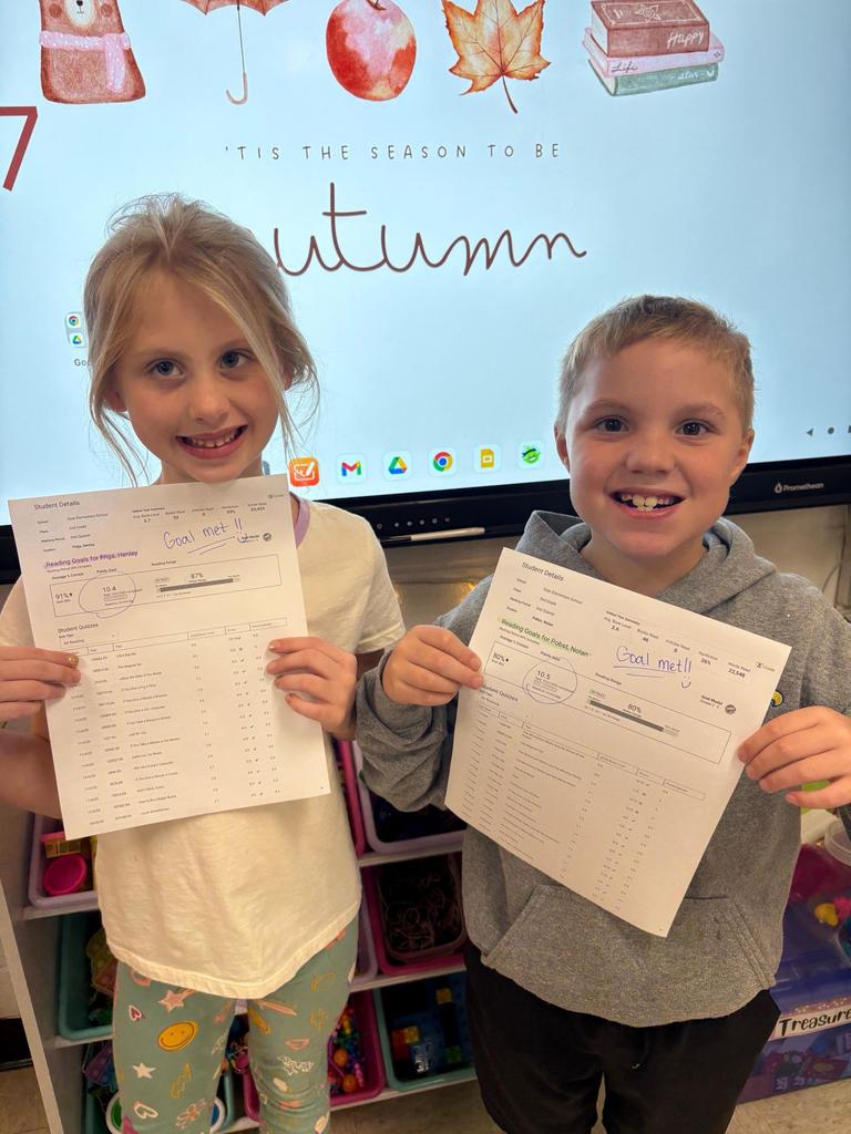 A big shoutout to our amazing second graders, Henley Friga and Nolan Pobst, for already reaching their 2nd Quarter AR Goal! 🎉📚