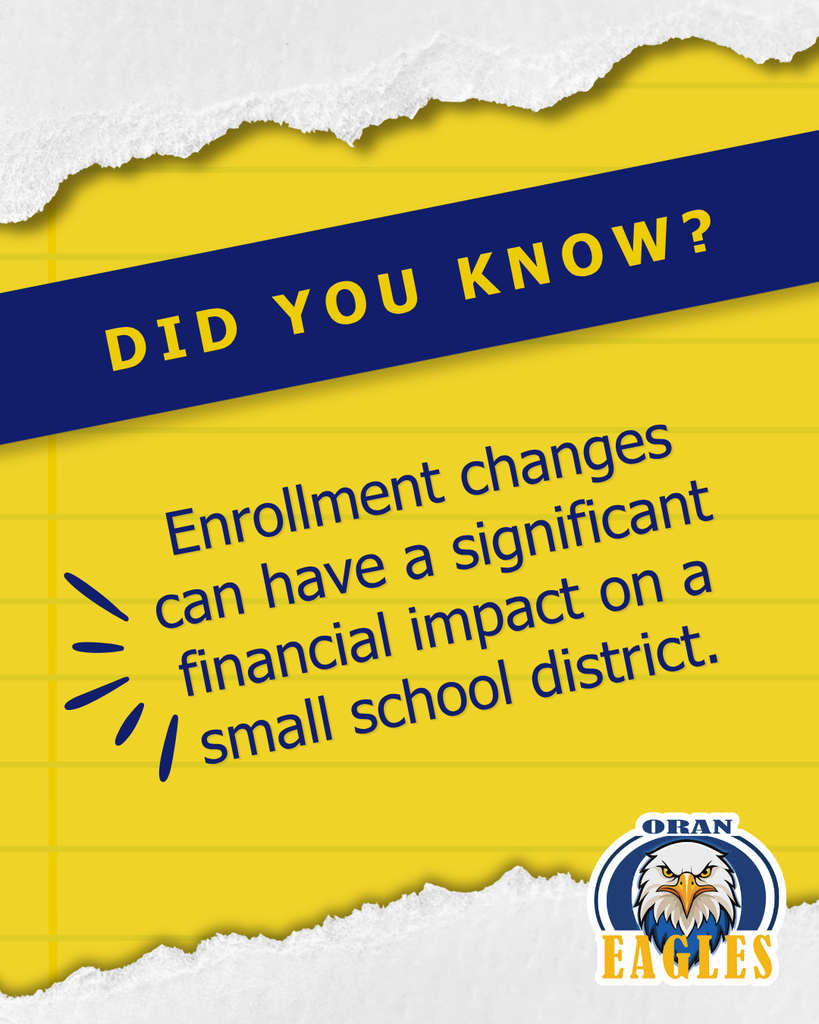 Did you know graphic about enrollment changes and finances with the Oran Eagles logo.