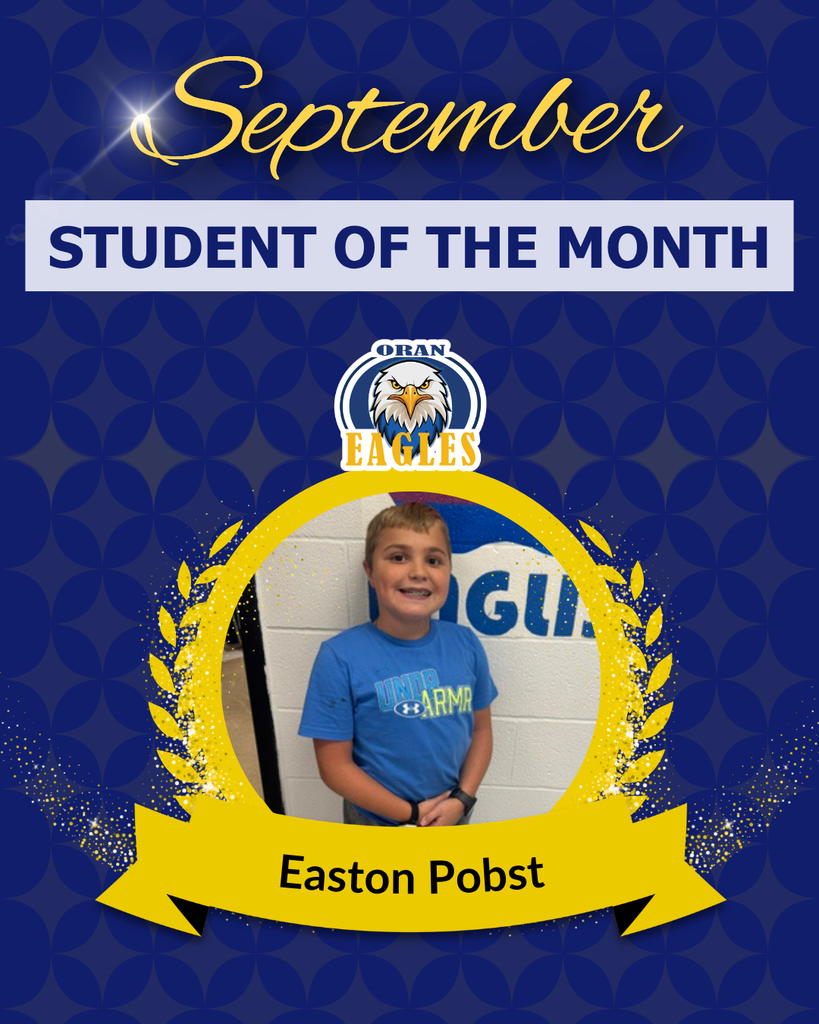 September student of the month graphic with photo of a young boy and the Oran Eagles logo.
