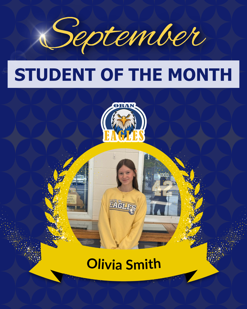 September student of the month graphic with photo of a high school girl and the Oran Eagles logo.