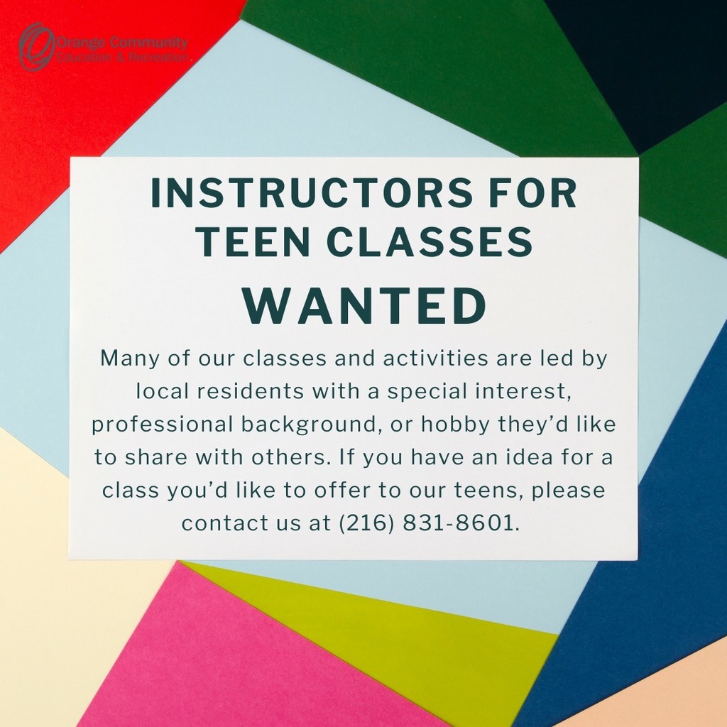 Many of our classes and activities are led by local residents with a special interest, professional background, or hobby they’d like to share with others. If you have an idea for a class you’d like to offer to our teens, please contact us at 216–831-8601