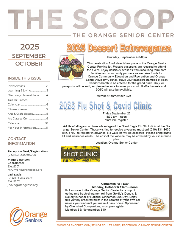 The cover of the September-October Orange Senior Center SCOOP Newsletter
