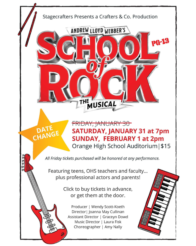 Flyer for Stagecrafters production of "School of Rock"