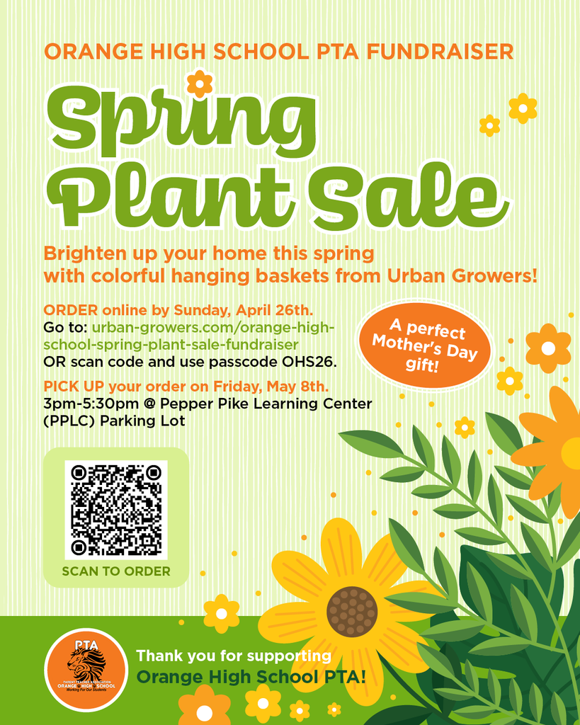 A flyer for the Orange High School PTA Spring Plant Sale Fundraiser