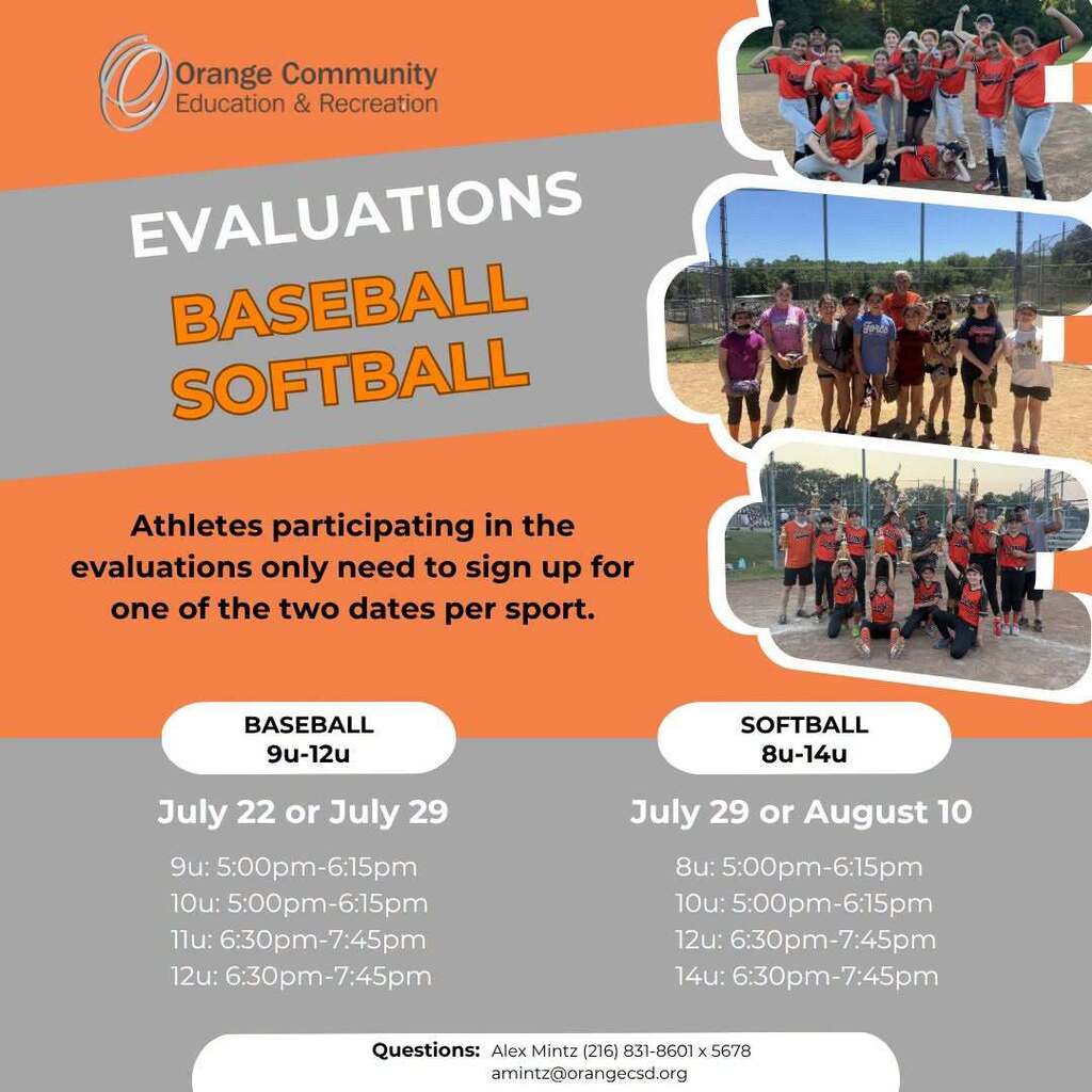 A graphic announcing the evaluations for Baseball and Softball