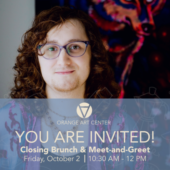 Image of Liam Mealy smiling and looking at the camera with the text "You are Invited Closing Brunch & Meet and Greet Friday, October 2 10:30am-12pm"