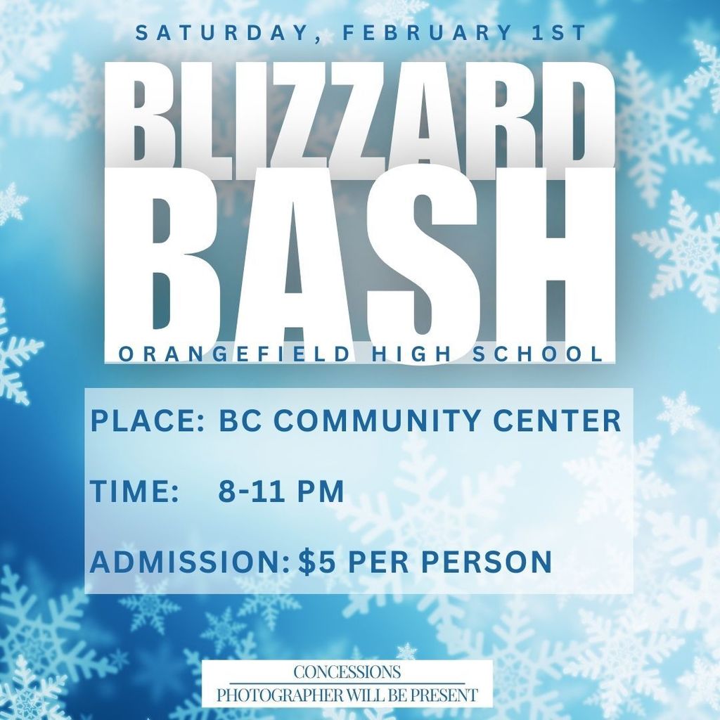 Blizzard Bash Feb 1st 8-11pm BC community center $5 admission