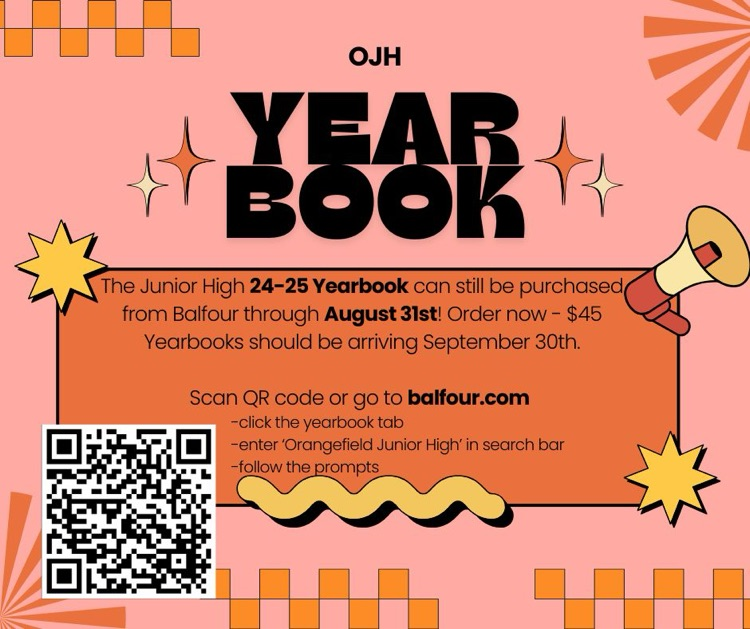a graphic letting everyone know you can still order a junior high 24-25 yearbook from now until August 31st