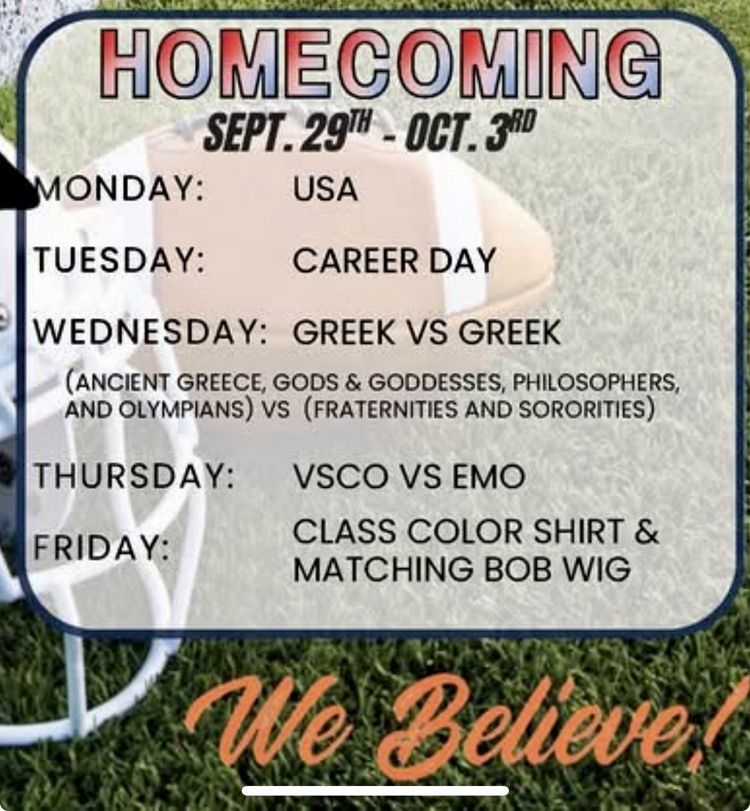 football field background with dress up days listed