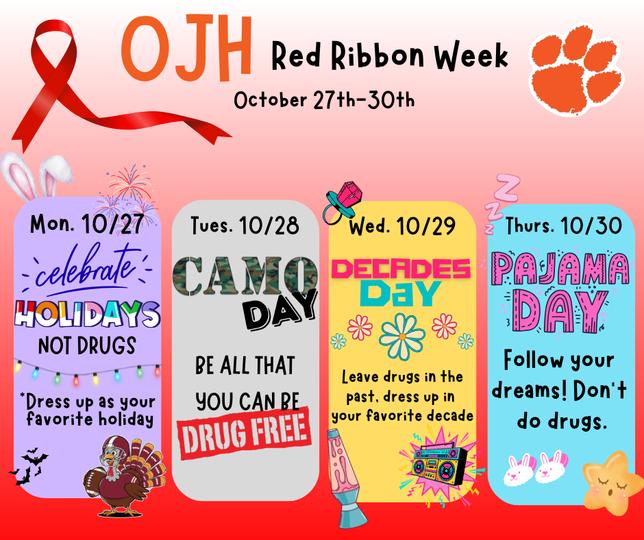 a flyer about OJH red ribbon week