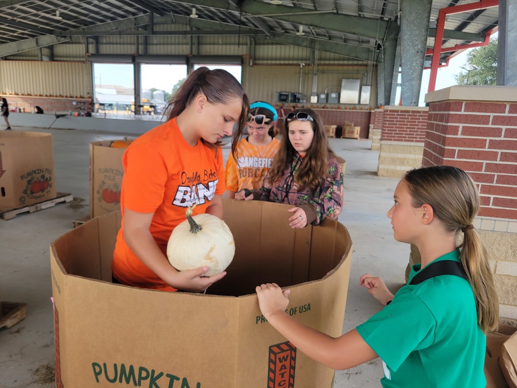 A photo of students setting up for orangetober fest.