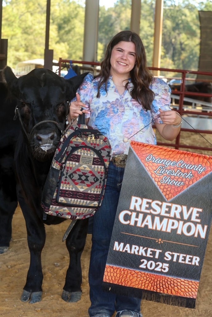 black steer, backpack, and banner