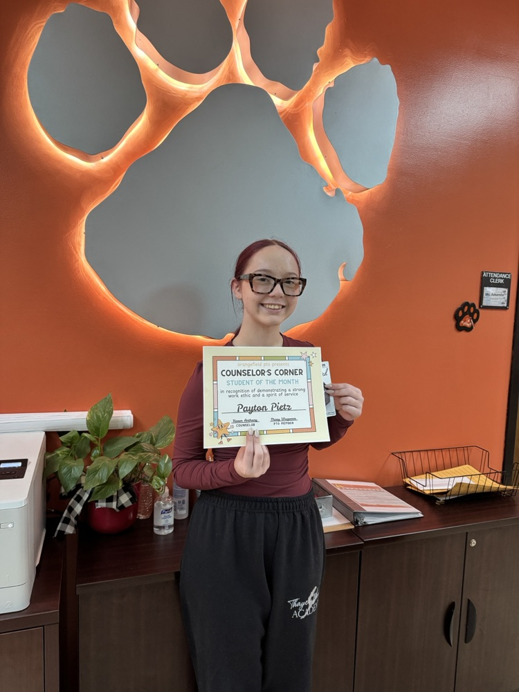Payton Pietz poses with her October Counselor’s Corner award.