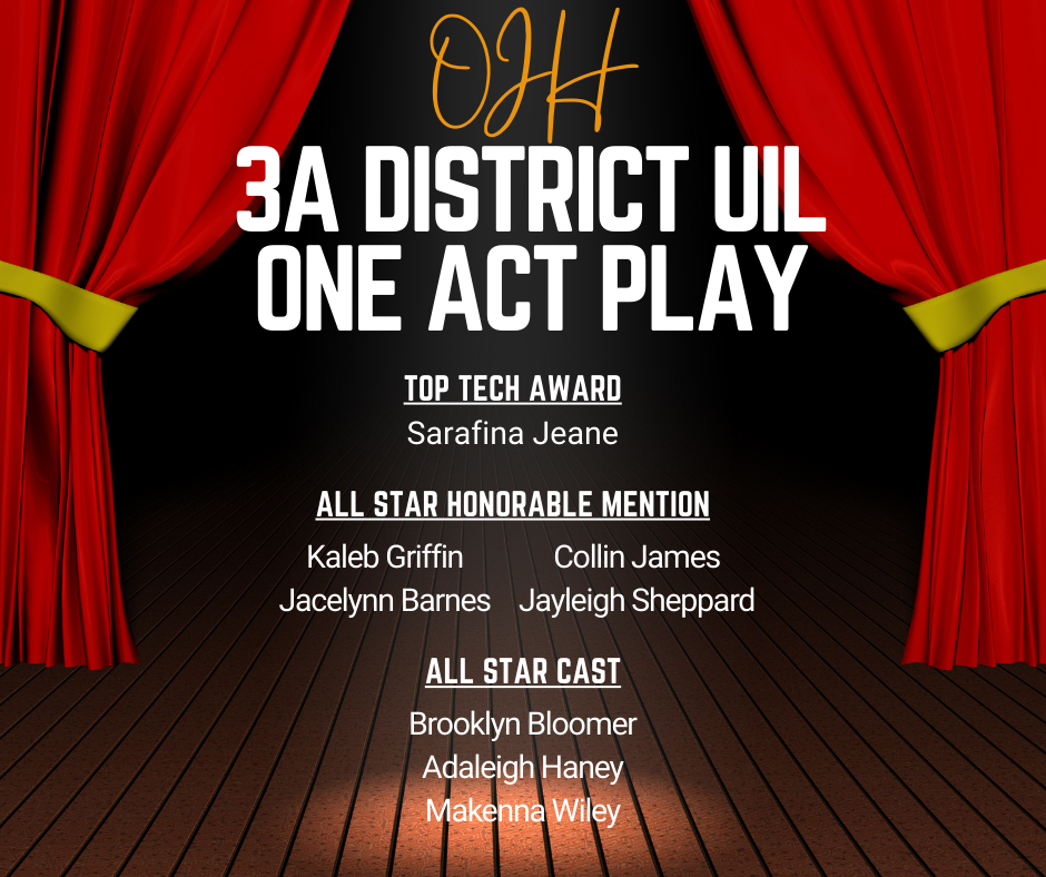 Graphic showing the OJH students who placed at one act play.