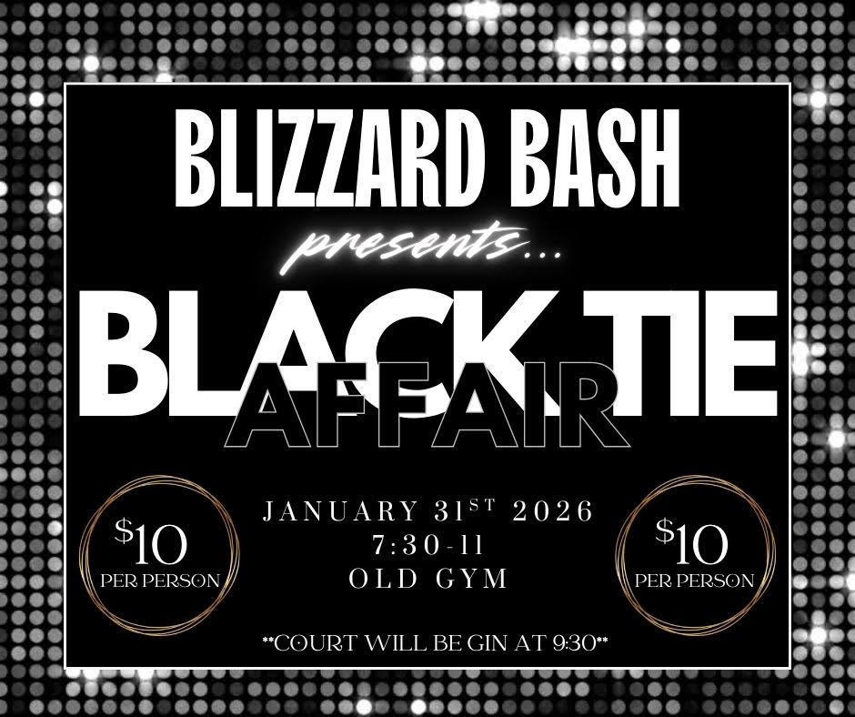 black and white image with blizzard bash information