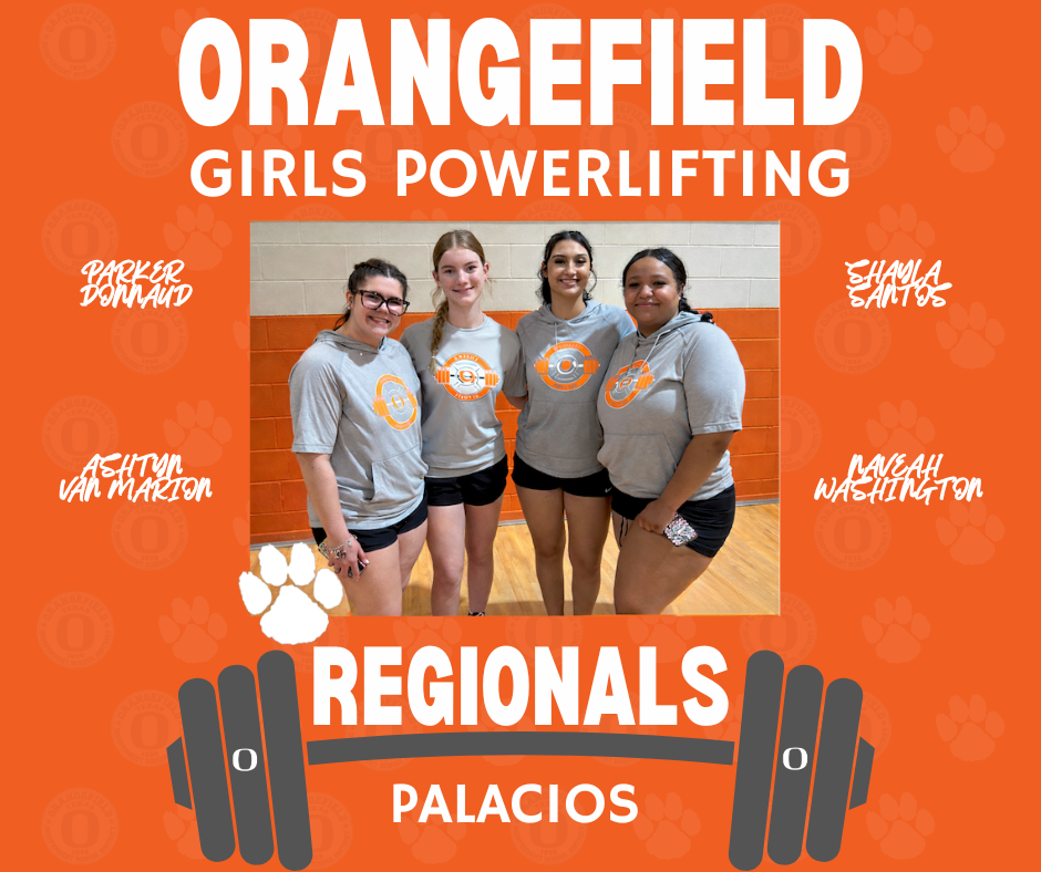 Four women in gray t-shirts and black shorts stand in a gym, holding barbells below them.