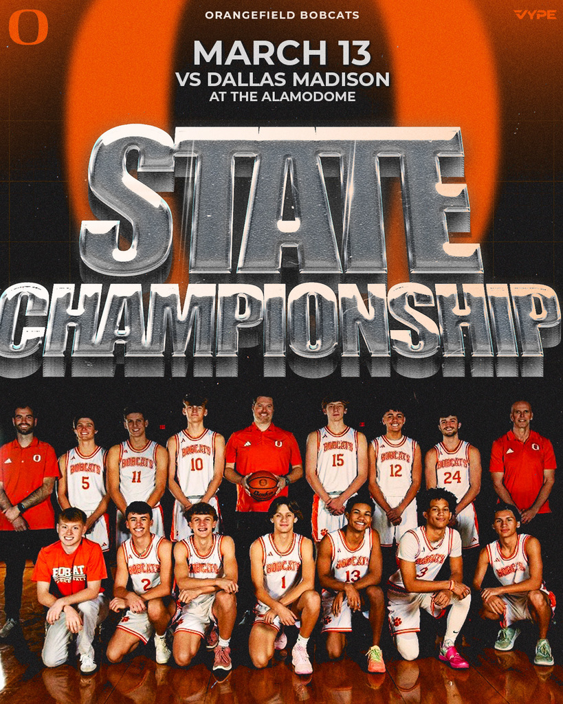 A basketball team in red and white jerseys poses for a photo with the words "State Championship" and date.
