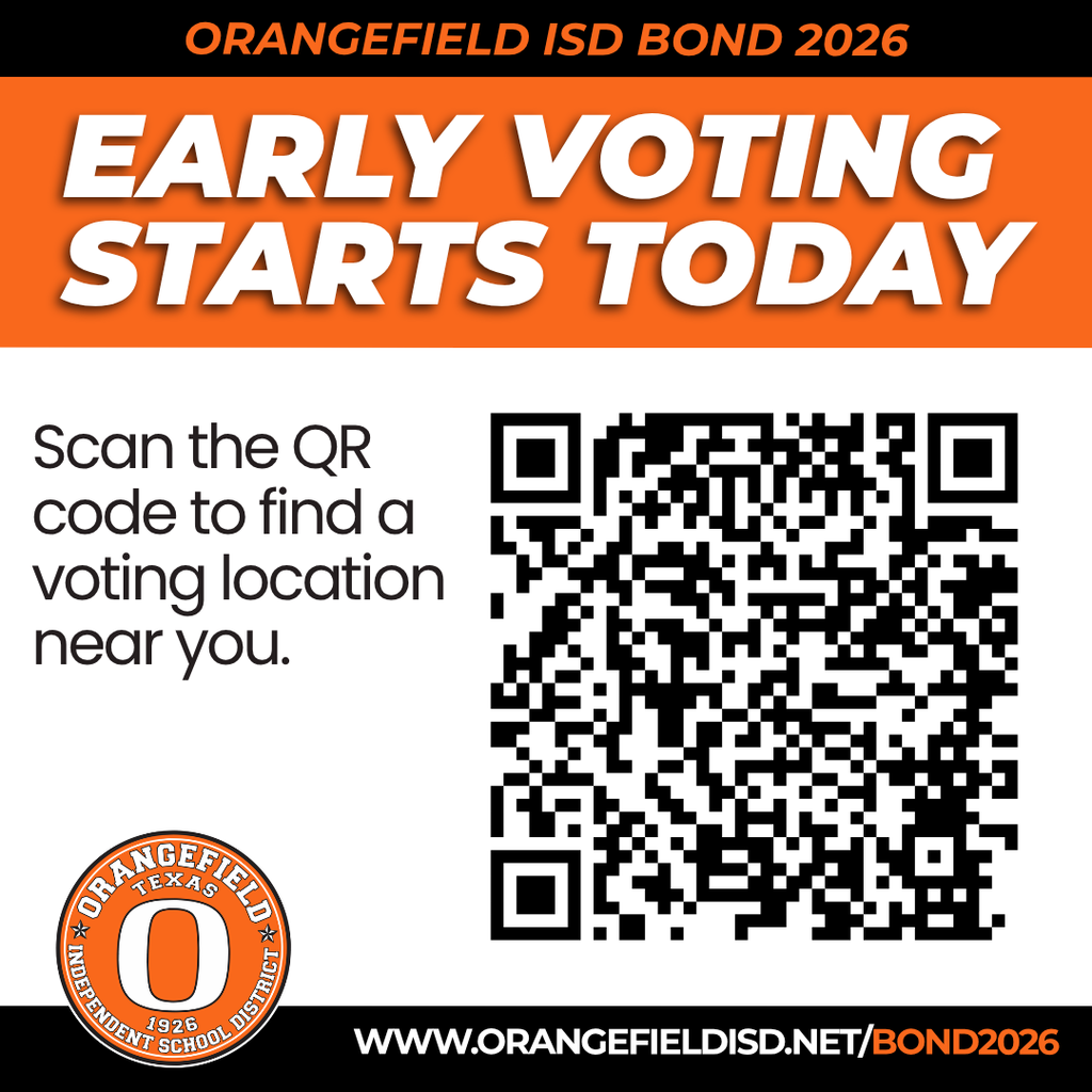 An advertisement with an orange and white background displays text about early voting and a QR code.