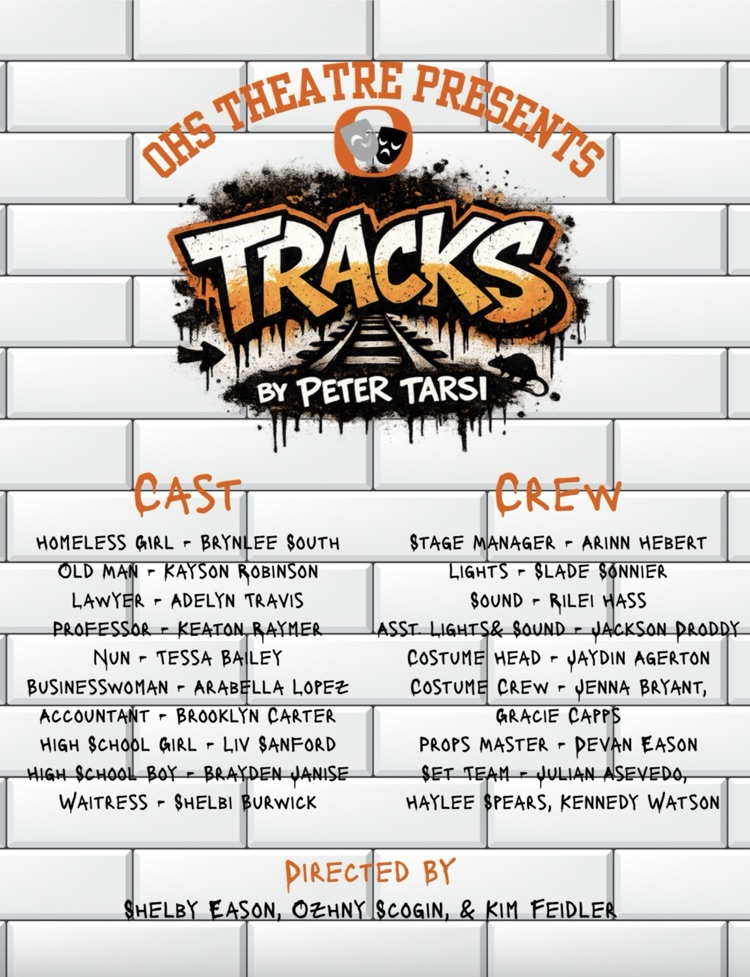 white brick background with cast, crew, and director names