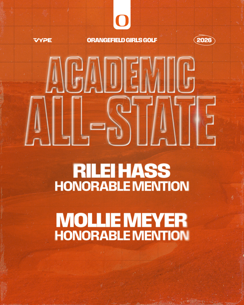 Orange background with white text. Titles read "Academic All-State" and "Rilei Hass Honorable Mention" and "Mollie Meyer Honorable Mention".