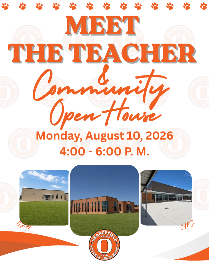 An event poster for a community open house at a school. It includes three images of a school building.