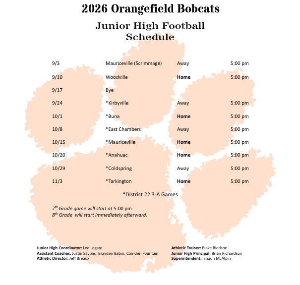 2026 OJH Football Schedule