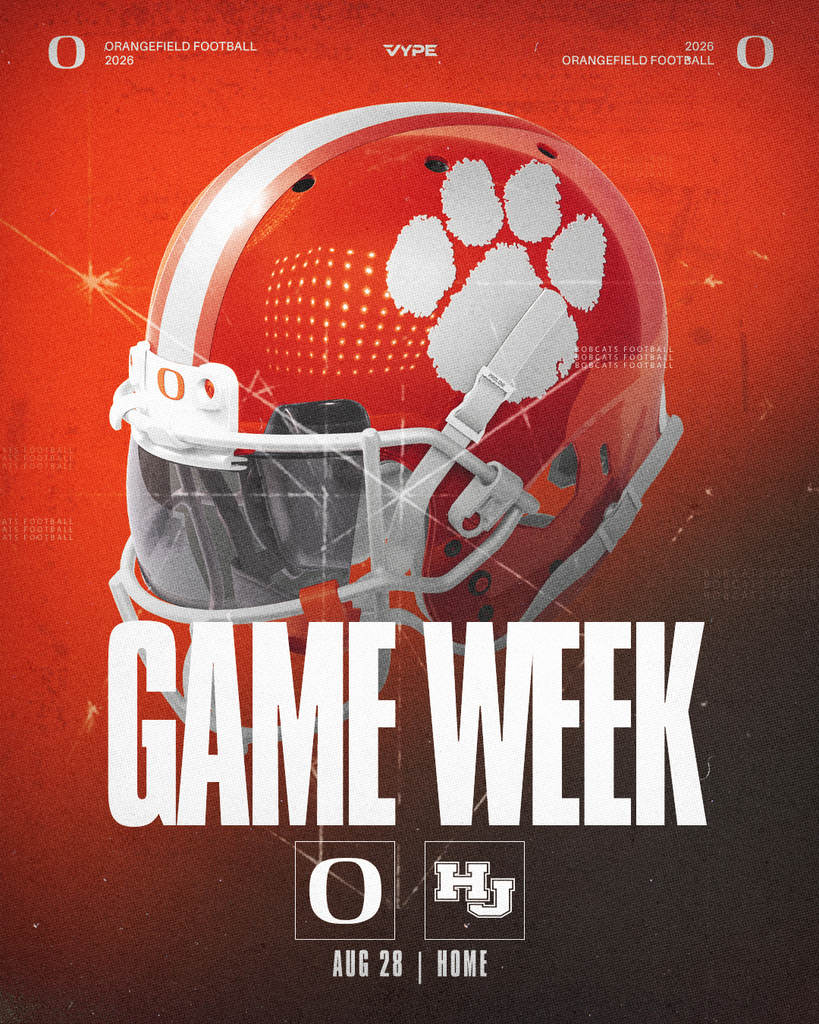 Red football helmet with white paw print, white and black text "Game Week" and "O vs. HJ". Date "Aug 20" and "Home" in white text.