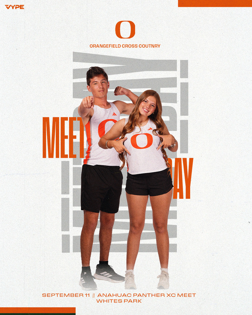 A white background with an orange overlay displays two individuals, a man and a woman, both wearing white shirts.