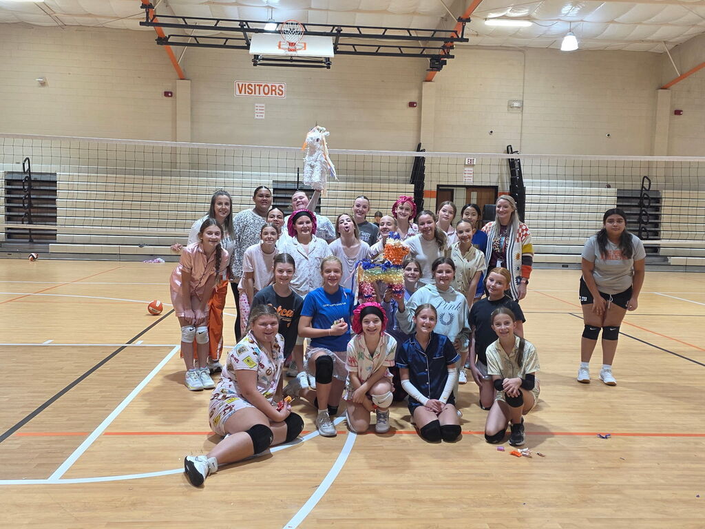 OJH Volleyball having a Pinatas and Pajamas practice for the end of the season.