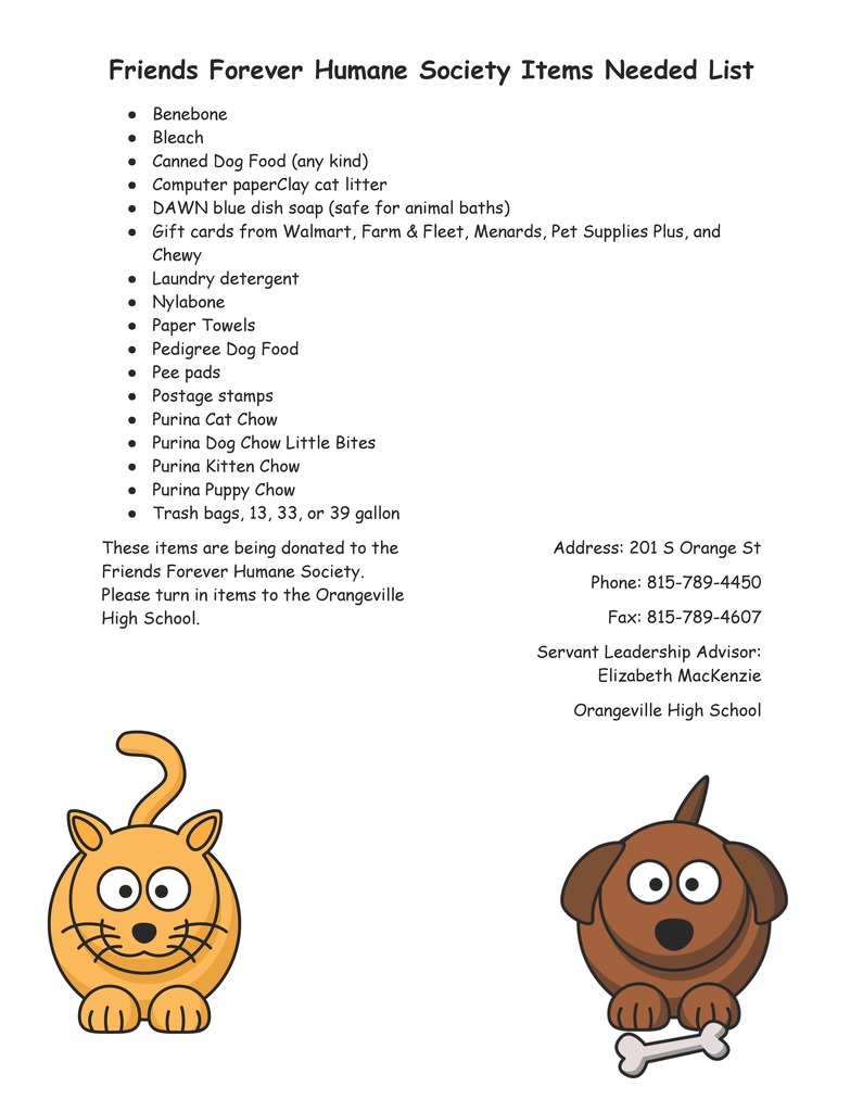 List of wanted items for humane society donation