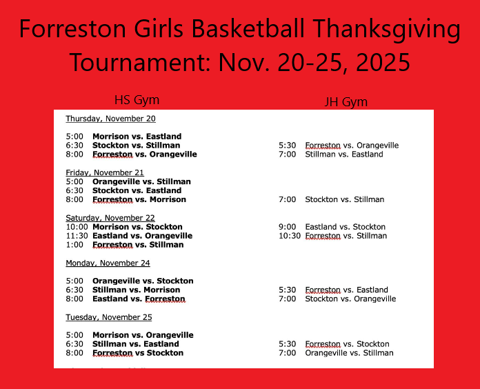 Girls BB Forreston Tournament schedule