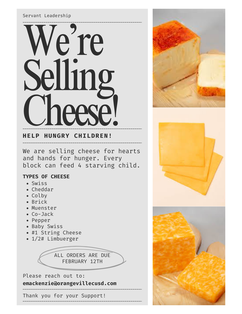Servant Leadership cheese sale flyer