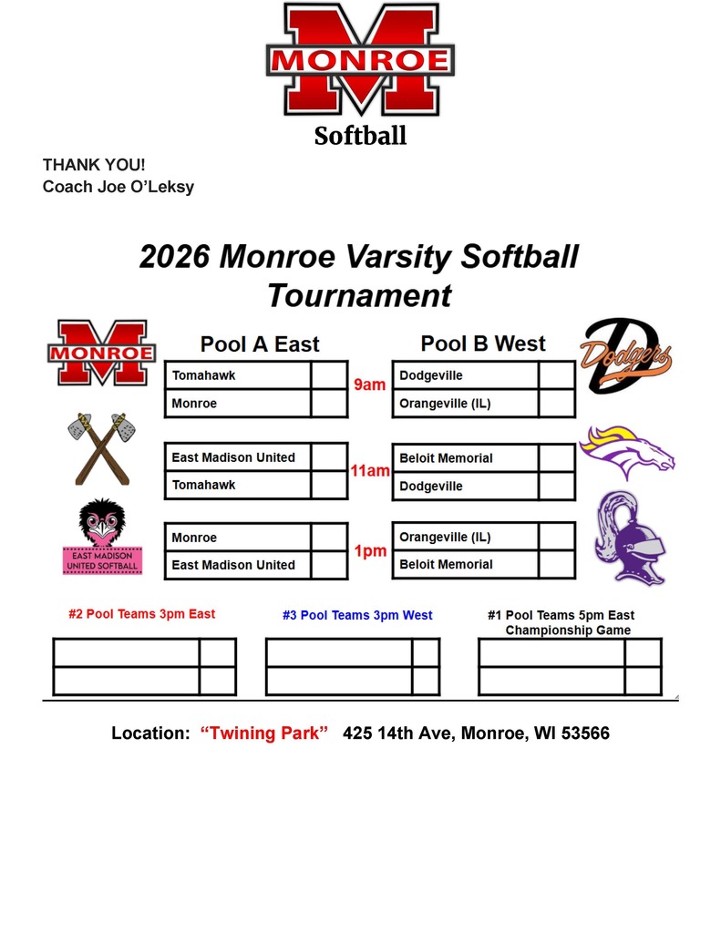 2026 Monroe Varsity Softball Tournament