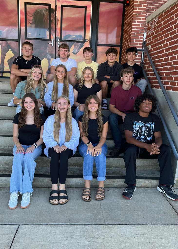 Orangeville senior students sitting on the stairs in front of the school