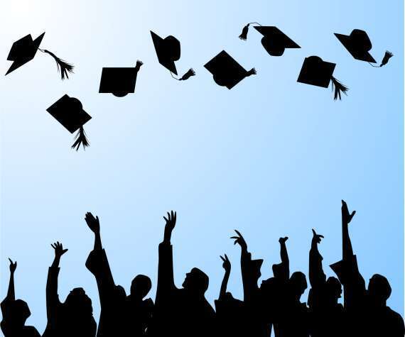 Graduate Silhouettes tossing grad caps in the air