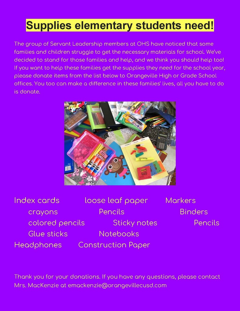 Servant Leadership school supply drive poster