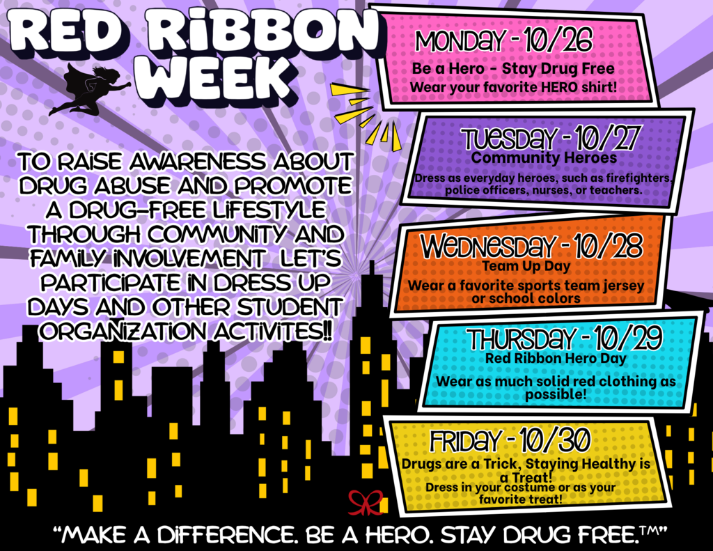 Red Ribbon Week schedule 10-26 to 10-23-26