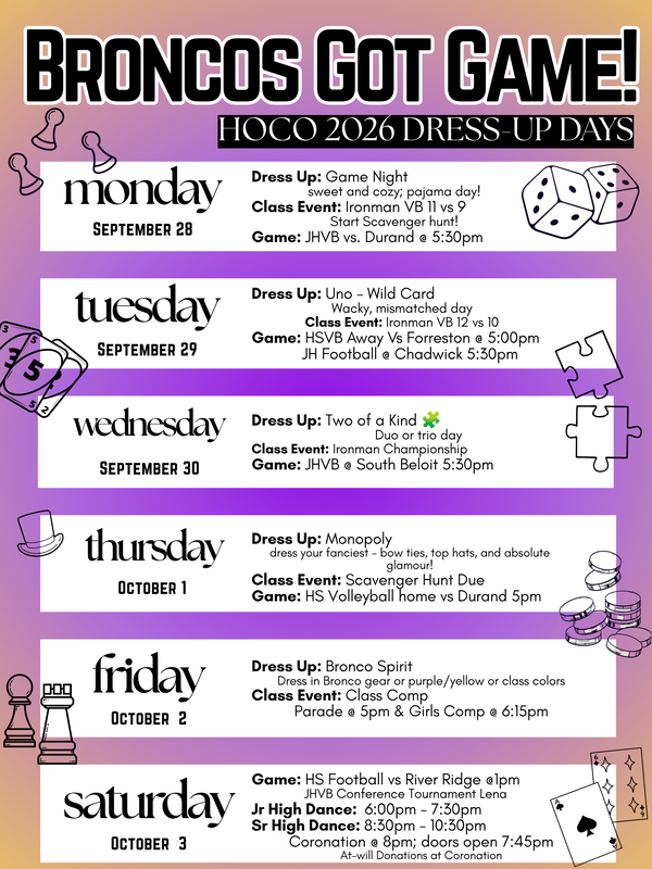 HS Homecoming Schedule
