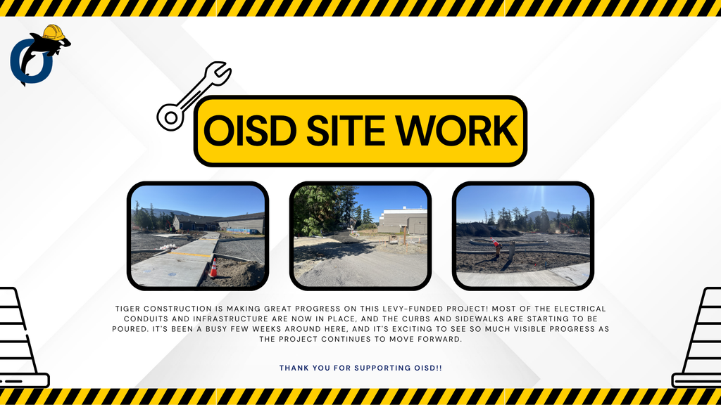 OISD Site Work: TIGER CONSTRUCTION IS MAKING GREAT PROGRESS ON THIS LEVY-FUNDED PROJECT! MOST OF THE ELECTRICAL CONDUITS AND INFRASTRUCTURE ARE NOW IN PLACE, AND THE CURBS AND SIDEWALKS ARE STARTING TO BE POURED. IT'S BEEN A BUSY FEW WEEKS AROUND HERE, AND IT'S EXCITING TO SEE SO MUCH VISIBLE PROGRESS AS THE PROJECT CONTINUES TO MOVE FORWARD. THANK YOU FOR SUPPORTING OISD!!