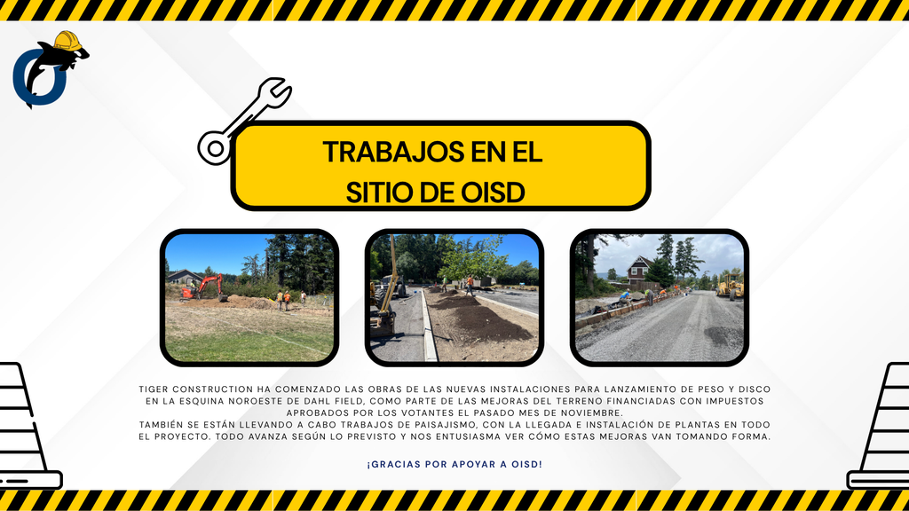 Images of construction work: Shot put and Discus area prep and asphalt and sidewalk prep.