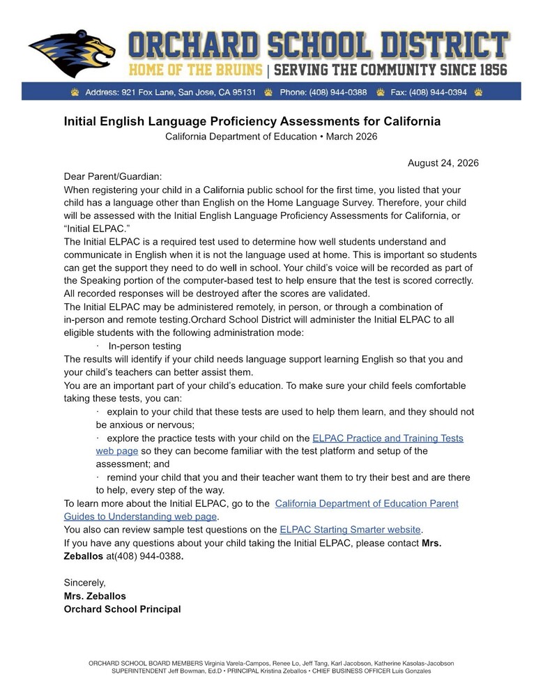 Initial English Language Proficiency Assessments for California