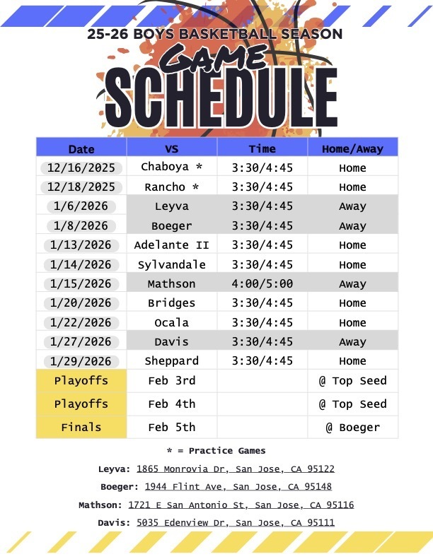 Boys Basketball Schedule