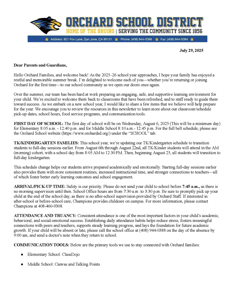 Welcome Back Letter 2025-2026_Page 1