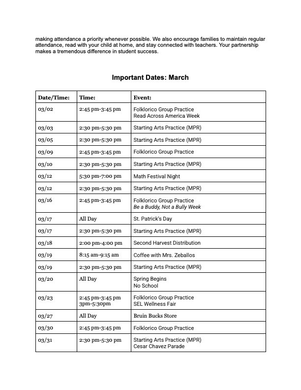 Parent Newsletter March